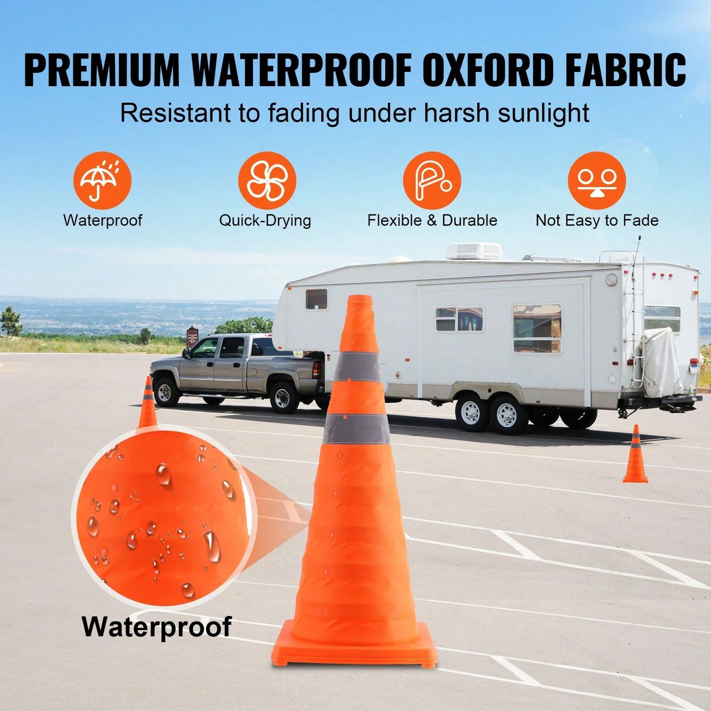 Safety Cones, 4 Pack 28 Inch Collapsible Traffic Cones, Construction Cones With Reflective Collars, Wide Base And A Storage Bag, For Traffic Control, Driving Training, Parking Lots
