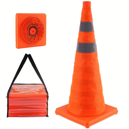 Safety Cones, 4 Pack 28 Inch Collapsible Traffic Cones, Construction Cones With Reflective Collars, Wide Base And A Storage Bag, For Traffic Control, Driving Training, Parking Lots