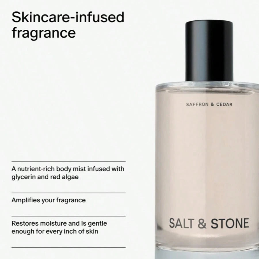 Salt & Stone Body Mist| Saffron & Cear| Skincare Infused Hair & Body Spray For Women And Men| Vegan, Cruelty Free, 3.4 Fl Oz