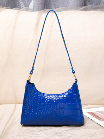 Sapphire Blue Crocodile Embossed Women Shoulder Bag, Blue