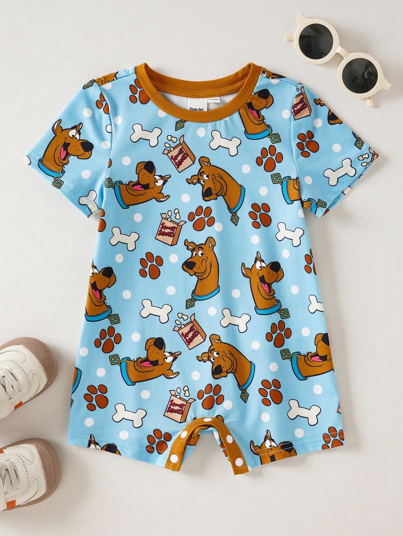 SCOOBY-DOO X Baby Boy Summer Casual Vacation Stylish Cartoon Allover Print Short Sleeve Romper