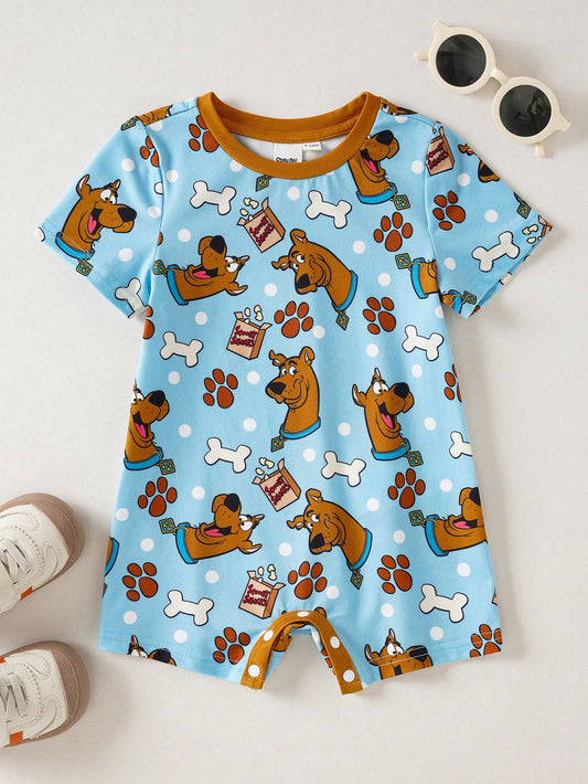 SCOOBY-DOO X Baby Boy Summer Casual Vacation Stylish Cartoon Allover Print Short Sleeve Romper