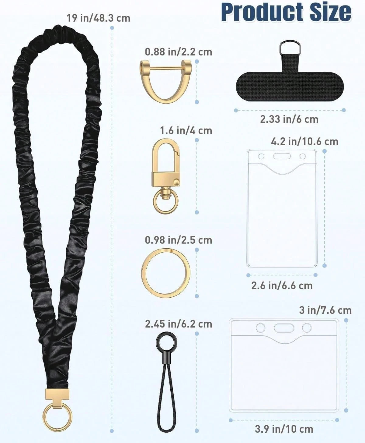 Scrunchie Style, Cute Stretchy Lanyards For ID Badges & Keys, Teachers & Women Lanyard With ID Holder, Black Keychain Lanyard