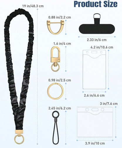 Scrunchie Style, Cute Stretchy Lanyards For ID Badges & Keys, Teachers & Women Lanyard With ID Holder, Black Keychain Lanyard
