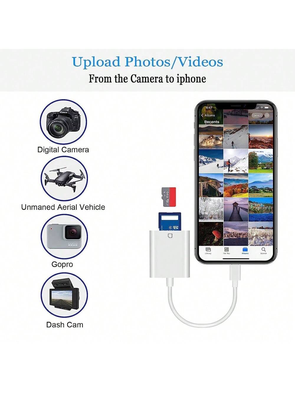 SD Card Camera Reader Adapter Storage Card Reader And Viewer Compatible With Various Mobile Phones Tablets And Laptops Plug And Play OTG Support High Speed Data Transfer For Memory Cards Micro SD Read