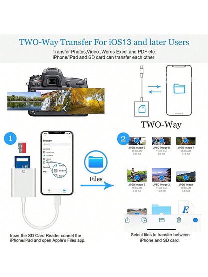 SD Card Camera Reader Adapter Storage Card Reader And Viewer Compatible With Various Mobile Phones Tablets And Laptops Plug And Play OTG Support High Speed Data Transfer For Memory Cards Micro SD Read