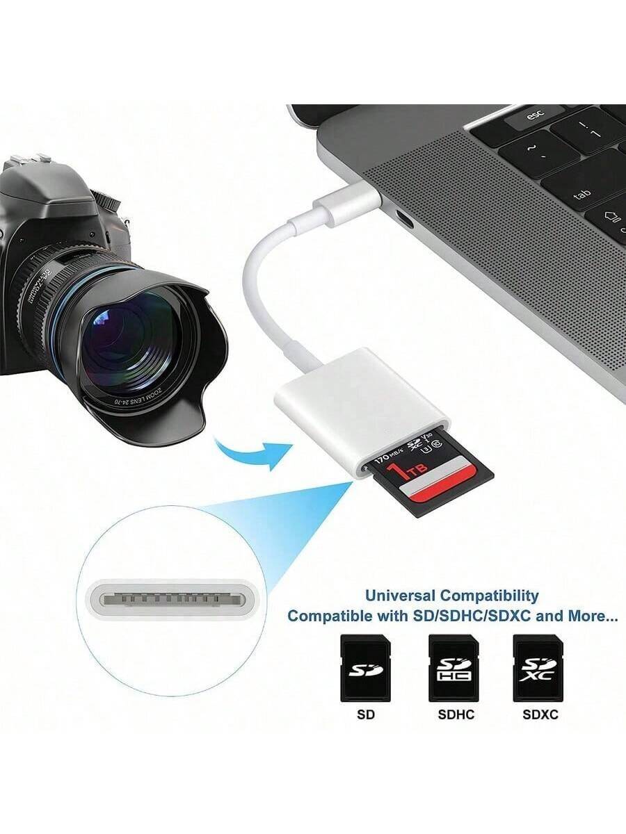 SD Card Camera Reader Adapter Storage Card Reader And Viewer Compatible With Various Mobile Phones Tablets And Laptops Plug And Play OTG Support High Speed Data Transfer For Memory Cards Micro SD Read