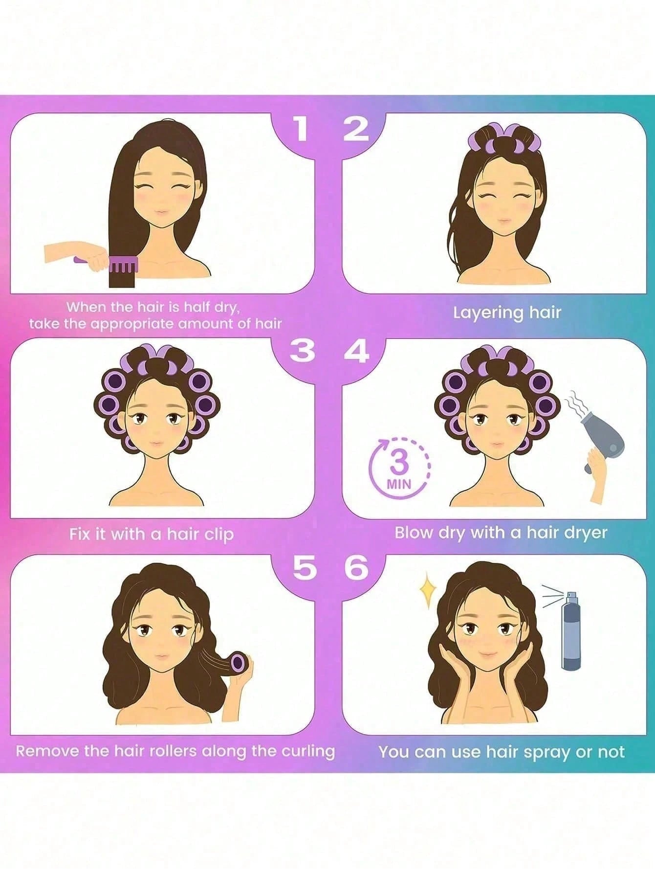 Self-Grip Rollers Kit With 24Rollers And 12Clips, Salon Quality Curlers For Diy Hairstyling, Heatless Rollers