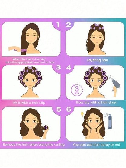 Self-Grip Rollers Kit With 24Rollers And 12Clips, Salon Quality Curlers For Diy Hairstyling, Heatless Rollers
