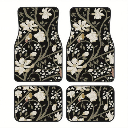 Set Of 4 Car Floor Mats Featuring A Floral Bird Design- Fashionable And Long-Lasting, Resistant To Stains, Slip-Proof, Easy To Clean, Suitable For All Vehicles, Including Front And Rear Seats, Provid