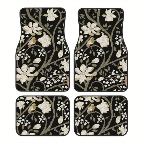 Set Of 4 Car Floor Mats Featuring A Floral Bird Design- Fashionable And Long-Lasting, Resistant To Stains, Slip-Proof, Easy To Clean, Suitable For All Vehicles, Including Front And Rear Seats, Provid