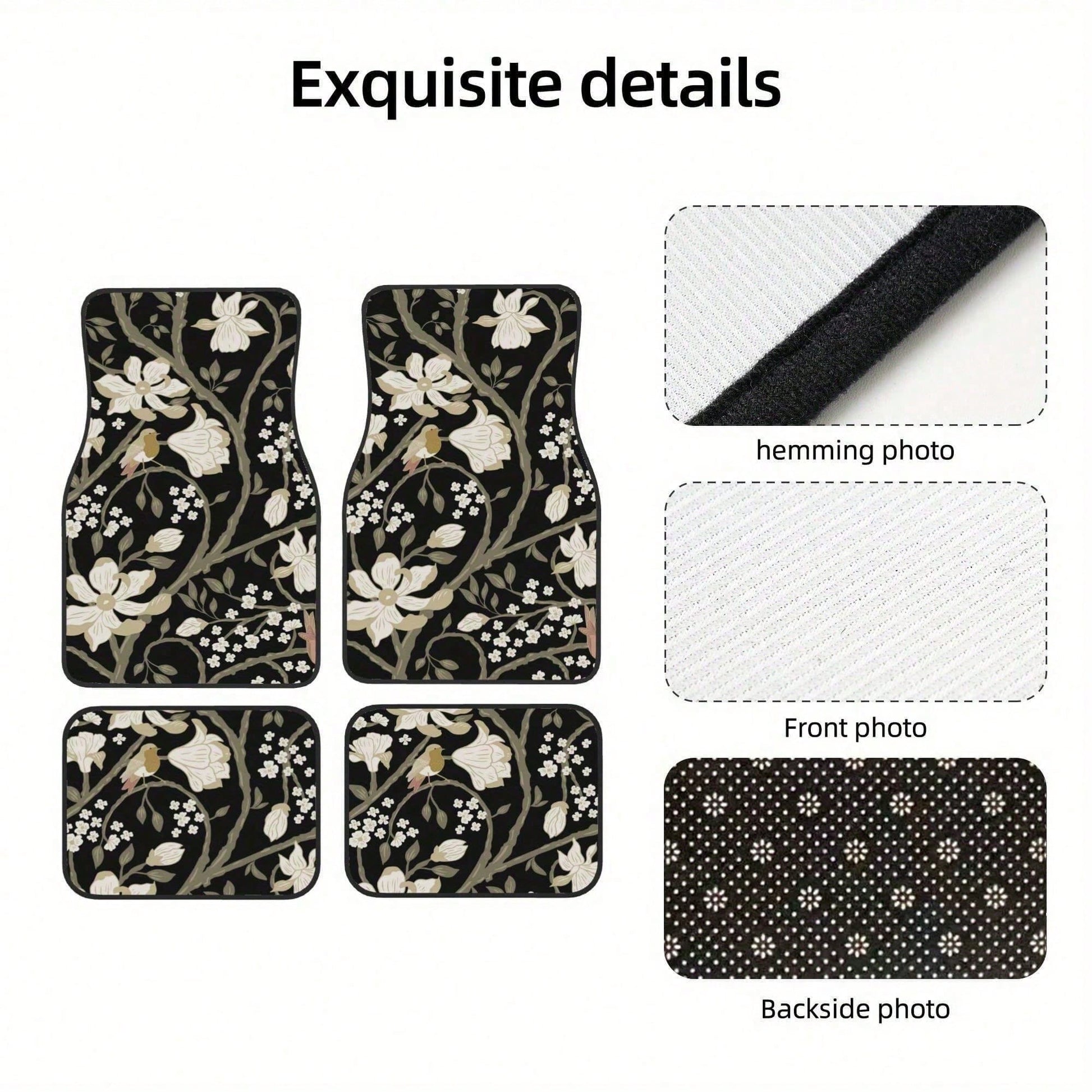 Set Of 4 Car Floor Mats Featuring A Floral Bird Design- Fashionable And Long-Lasting, Resistant To Stains, Slip-Proof, Easy To Clean, Suitable For All Vehicles, Including Front And Rear Seats, Provid