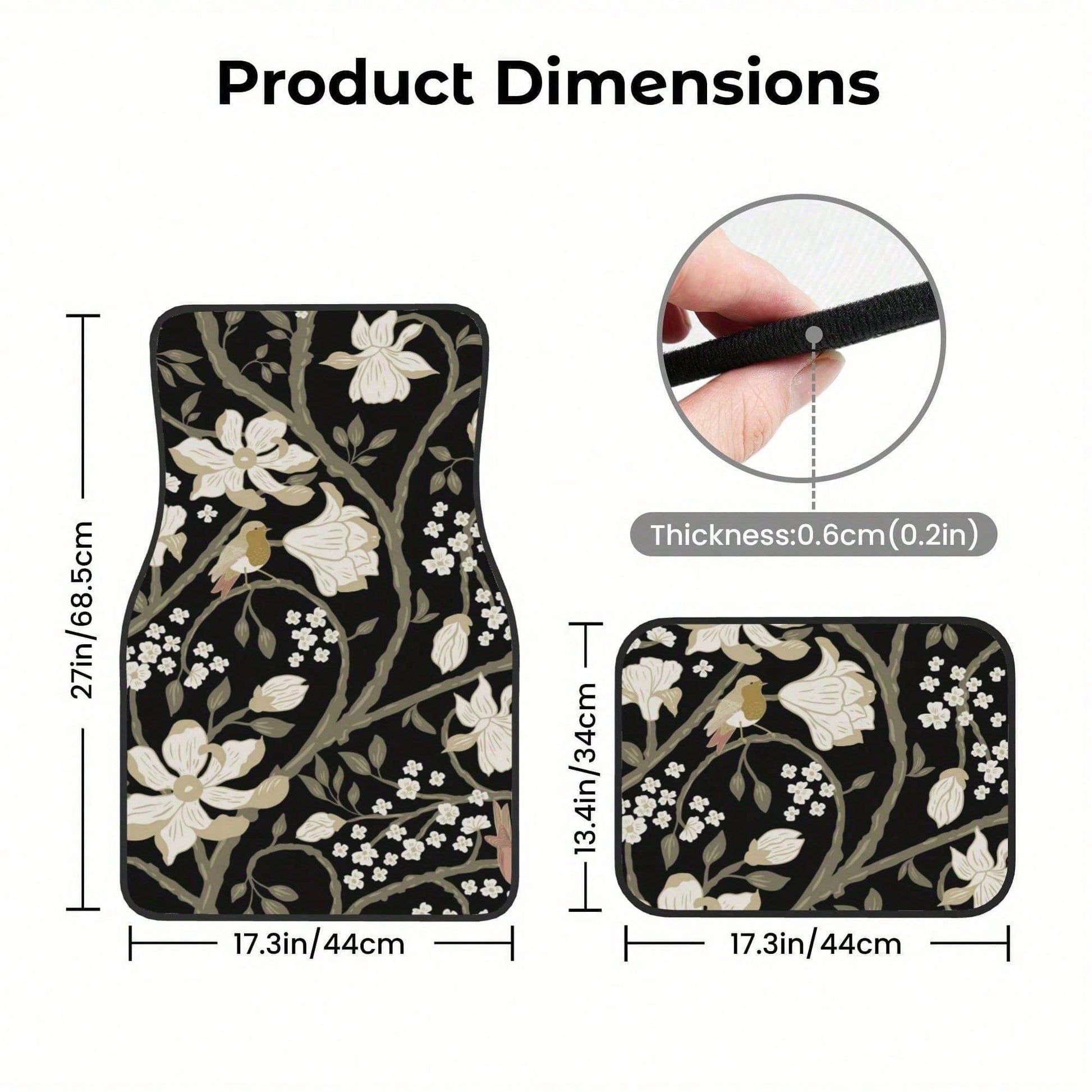 Set Of 4 Car Floor Mats Featuring A Floral Bird Design- Fashionable And Long-Lasting, Resistant To Stains, Slip-Proof, Easy To Clean, Suitable For All Vehicles, Including Front And Rear Seats, Provid