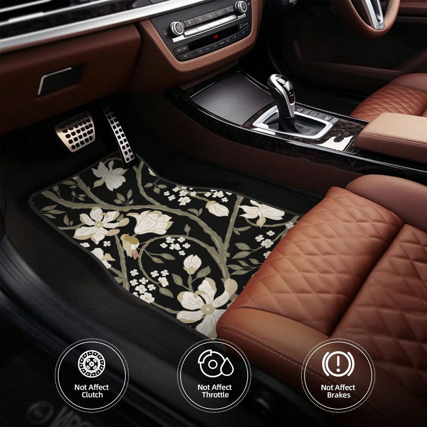 Set Of 4 Car Floor Mats Featuring A Floral Bird Design- Fashionable And Long-Lasting, Resistant To Stains, Slip-Proof, Easy To Clean, Suitable For All Vehicles, Including Front And Rear Seats, Provid