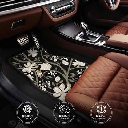 Set Of 4 Car Floor Mats Featuring A Floral Bird Design- Fashionable And Long-Lasting, Resistant To Stains, Slip-Proof, Easy To Clean, Suitable For All Vehicles, Including Front And Rear Seats, Provid