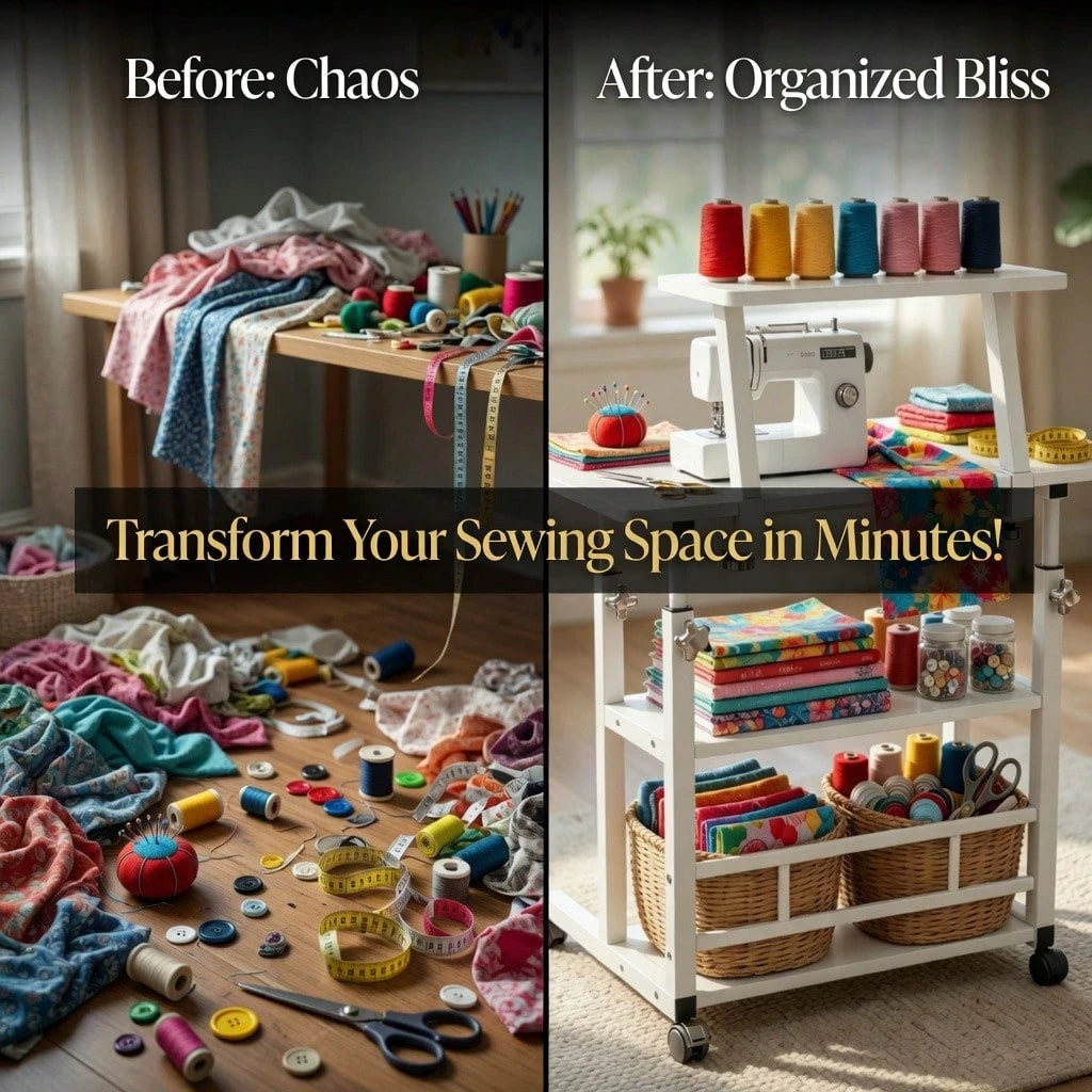 Sewing And Craft Table, Multi-Functional Height-Adjustable Mobile Sewing Workbench/Table- Mobile Handicraft Storage Table With 4 360° Silent Wheels, Double-Layer Storage Shelf With Height Adjustment