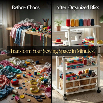Sewing And Craft Table, Multi-Functional Height-Adjustable Mobile Sewing Workbench/Table- Mobile Handicraft Storage Table With 4 360° Silent Wheels, Double-Layer Storage Shelf With Height Adjustment