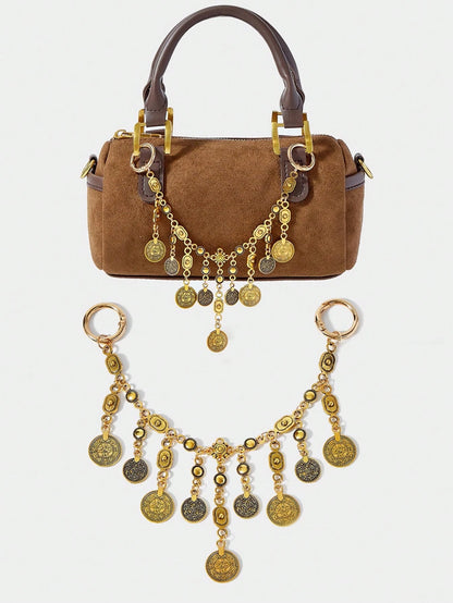SHECARRY 1pc Vintage Coin Tassel Metal Bag Chain, Bohemian Style Accessory For Vacation, Party