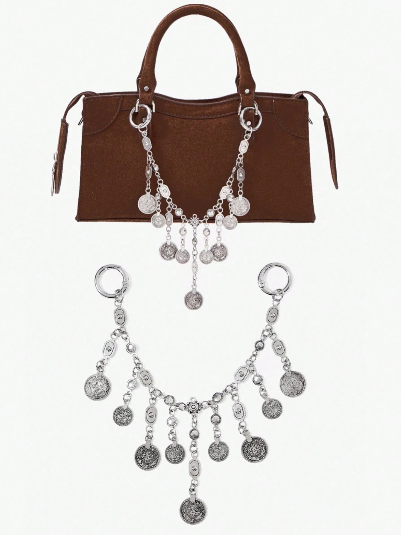 SHECARRY 1pc Vintage Coin Tassel Metal Bag Chain, Bohemian Style Accessory For Vacation, Party