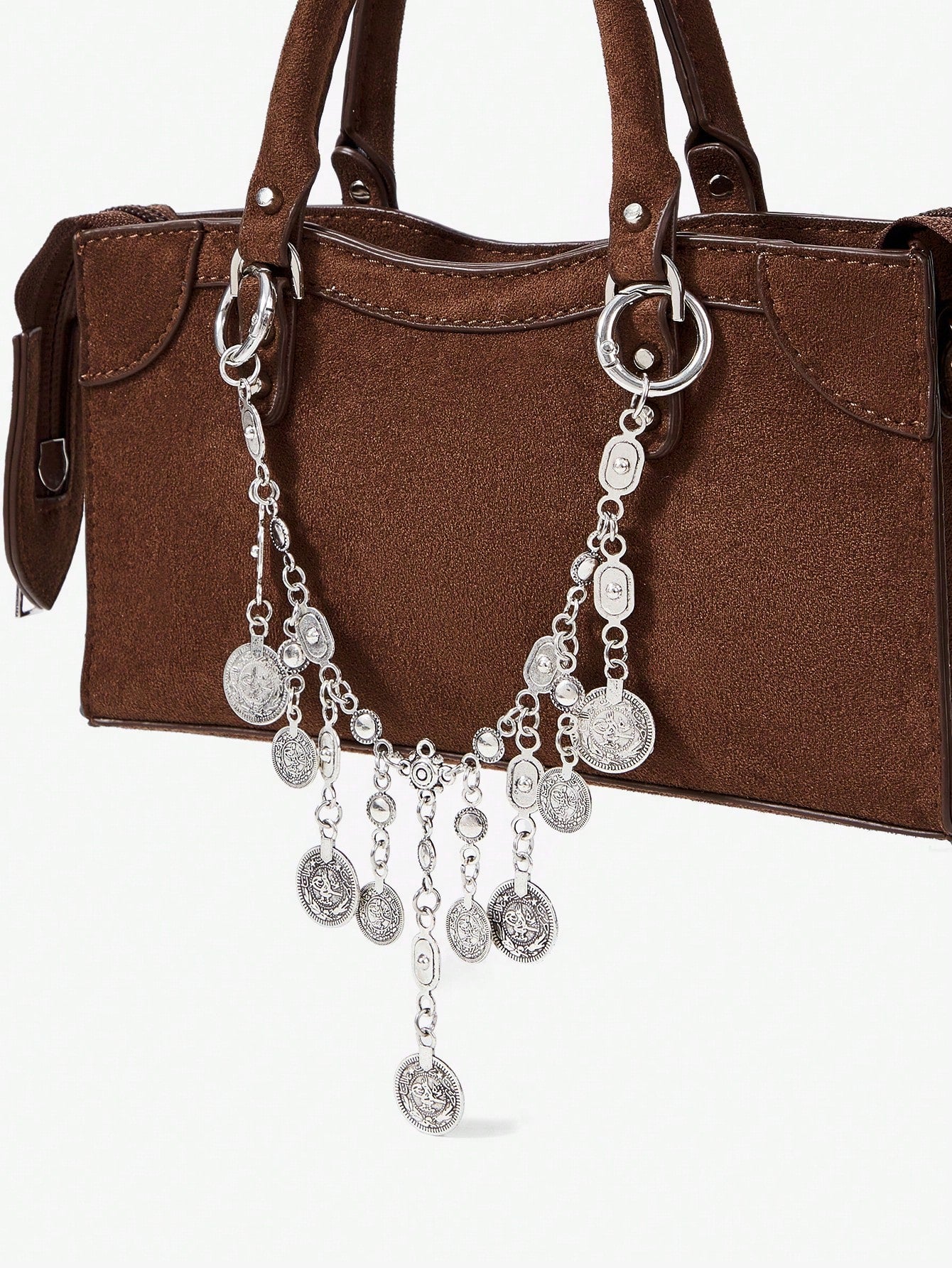 SHECARRY 1pc Vintage Coin Tassel Metal Bag Chain, Bohemian Style Accessory For Vacation, Party