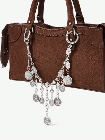 SHECARRY 1pc Vintage Coin Tassel Metal Bag Chain, Bohemian Style Accessory For Vacation, Party