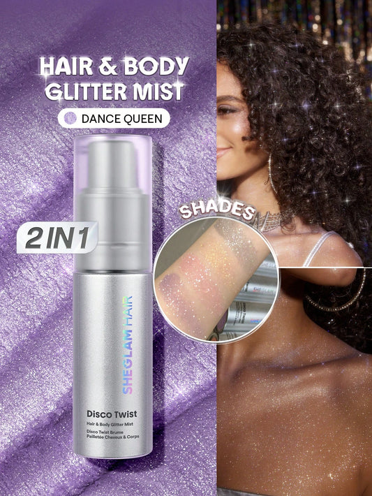 SHEGLAM HAIR Disco Twist Hair & Body Glitter Mist-Dance Queen, Shimmering Hair Spray, Delicate And Shiny, Soft And Smooth Hair Care, Smooth And Non-Clogging, Body Glitter Spray For Hair Body Face Gift