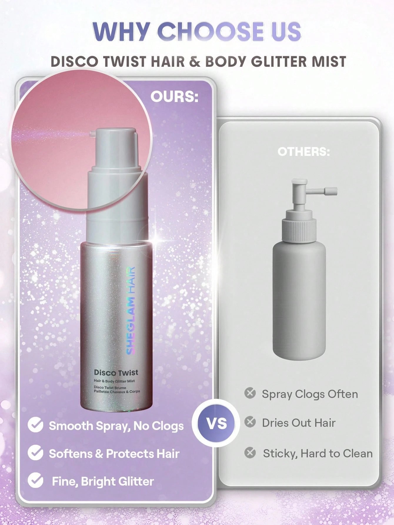 SHEGLAM HAIR Disco Twist Hair & Body Glitter Mist-Dance Queen, Shimmering Hair Spray, Delicate And Shiny, Soft And Smooth Hair Care, Smooth And Non-Clogging, Body Glitter Spray For Hair Body Face Gift