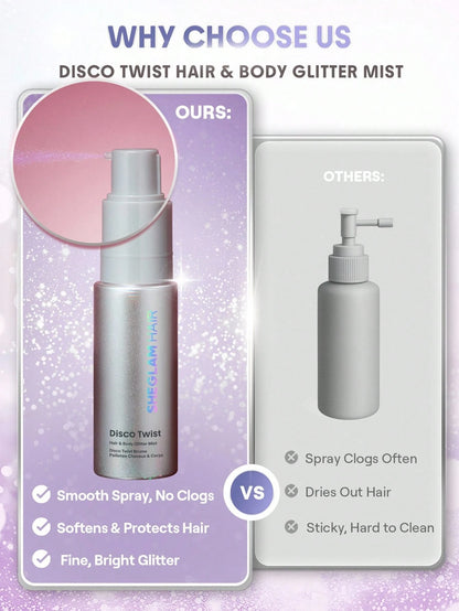 SHEGLAM HAIR Disco Twist Hair & Body Glitter Mist-Dance Queen, Shimmering Hair Spray, Delicate And Shiny, Soft And Smooth Hair Care, Smooth And Non-Clogging, Body Glitter Spray For Hair Body Face Gift