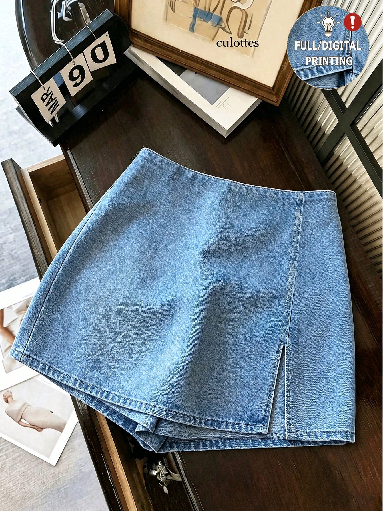 SHEIN Franclia Fashionable And Casual Work Commuting Multifunctional Printed Fabric With Soft Texture, High Waist Slit Women's Shorts/Skirts/Wide Leg Pants/Hot Pants