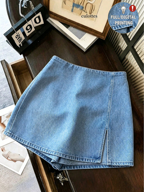 SHEIN Franclia Fashionable And Casual Work Commuting Multifunctional Printed Fabric With Soft Texture, High Waist Slit Women's Shorts/Skirts/Wide Leg Pants/Hot Pants