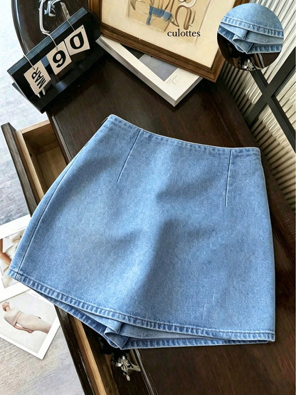 SHEIN Franclia Fashionable And Casual Work Commuting Multifunctional Printed Fabric With Soft Texture, High Waist Slit Women's Shorts/Skirts/Wide Leg Pants/Hot Pants
