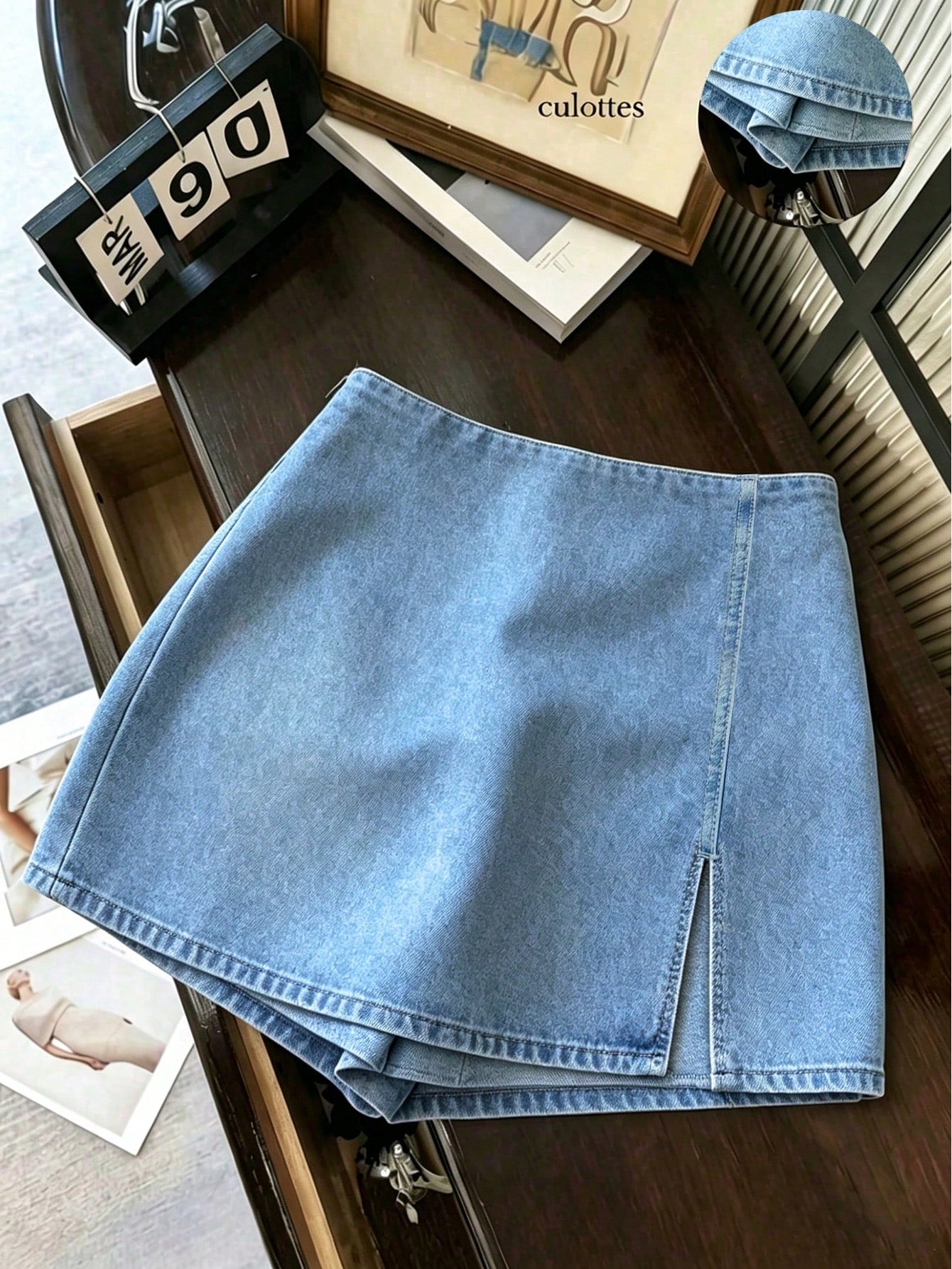 SHEIN Franclia Fashionable And Casual Work Commuting Multifunctional Printed Fabric With Soft Texture, High Waist Slit Women's Shorts/Skirts/Wide Leg Pants/Hot Pants