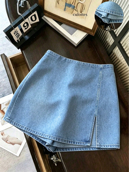 SHEIN Franclia Fashionable And Casual Work Commuting Multifunctional Printed Fabric With Soft Texture, High Waist Slit Women's Shorts/Skirts/Wide Leg Pants/Hot Pants