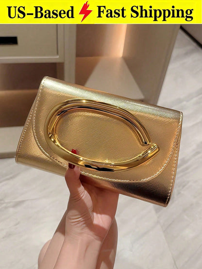 Shiny Luxurious Large Women's Clutch Bag Evening Bag Party Handbag With Detachable Chain Strap Elegant Gold Purse For Wedding Banquet Gala Birthday