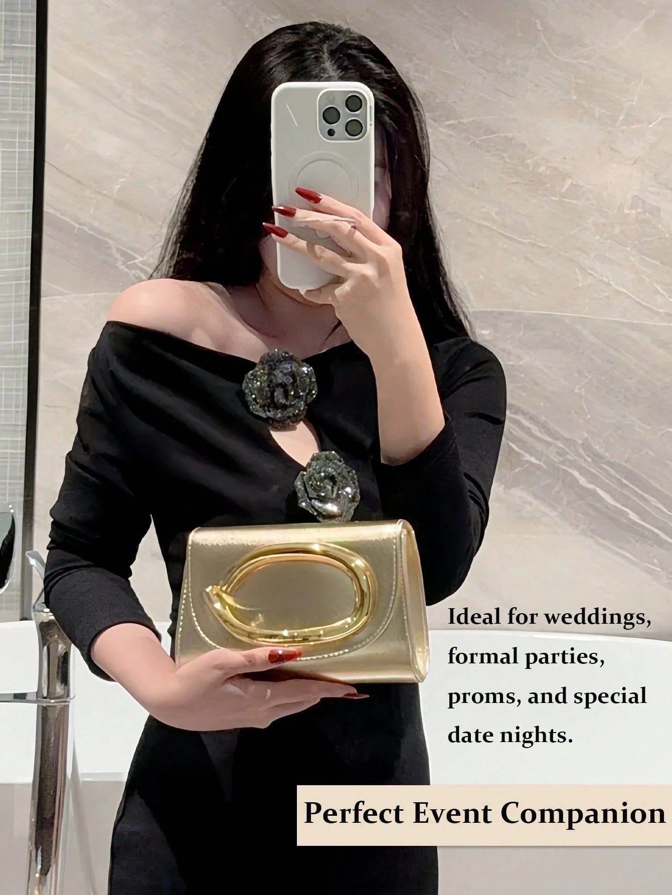 Shiny Luxurious Large Women's Clutch Bag Evening Bag Party Handbag With Detachable Chain Strap Elegant Gold Purse For Wedding Banquet Gala Birthday