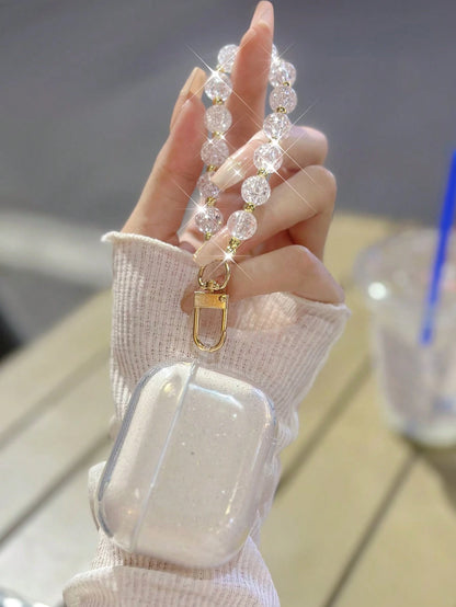 Shockproof Sparkly Sequin Apple Transparent Earphone Case With Beaded Chain Spring Gift
