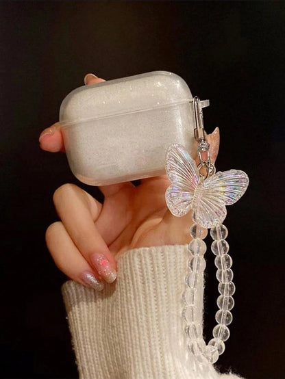 Shockproof Sparkly Sequin Apple Transparent Earphone Case With Beaded Chain Spring Gift