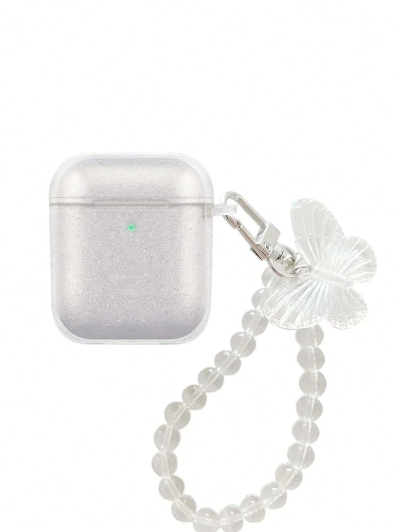 Shockproof Sparkly Sequin Apple Transparent Earphone Case With Beaded Chain Spring Gift