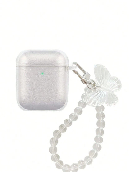 Shockproof Sparkly Sequin Apple Transparent Earphone Case With Beaded Chain Spring Gift