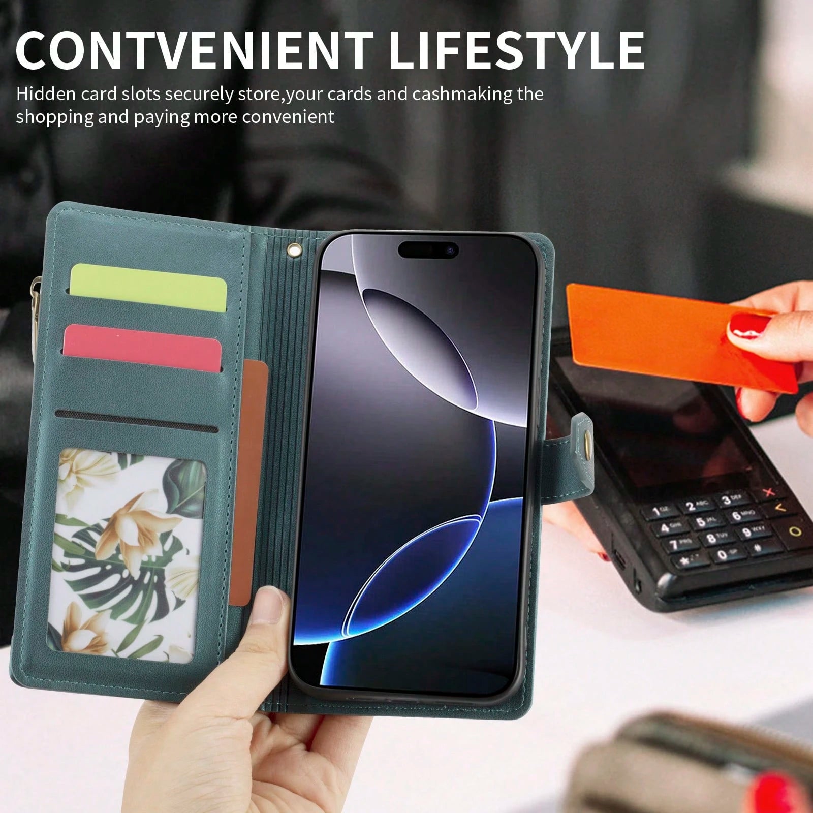 Shockproof Wallet Card Slot 1pc Flip Cover Protective Case Compatible With Apple 17 ProMax/16/15/14/13/12/11pro, Wallet Phone Case With Card Slot, Wrist Strap, Zipper Pocket, Quilted Rhombic Pattern