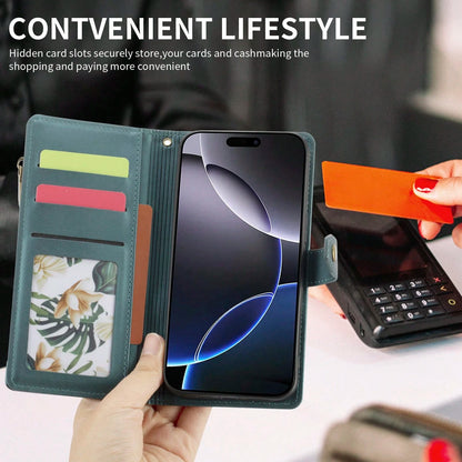 Shockproof Wallet Card Slot 1pc Flip Cover Protective Case Compatible With Apple 17 ProMax/16/15/14/13/12/11pro, Wallet Phone Case With Card Slot, Wrist Strap, Zipper Pocket, Quilted Rhombic Pattern