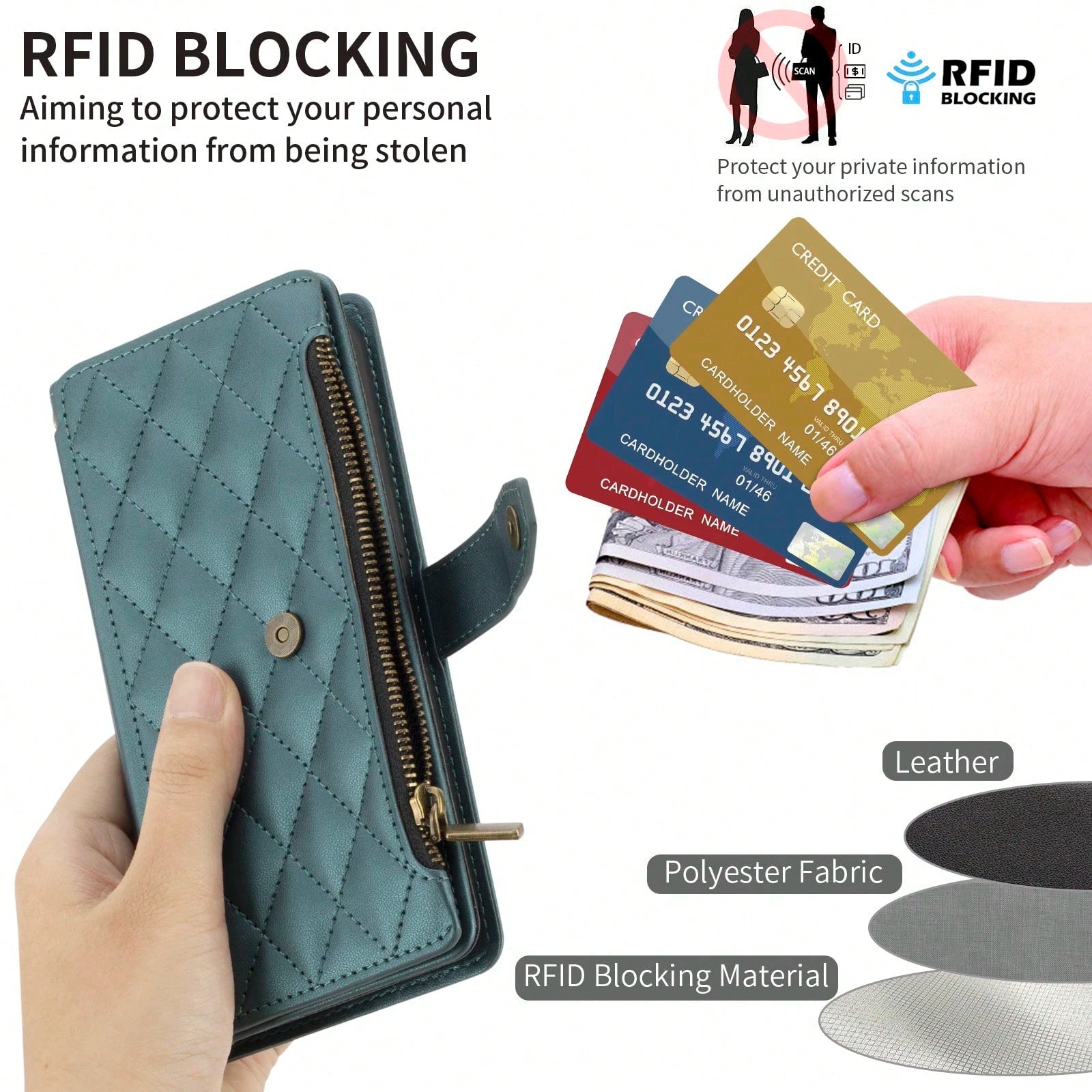 Shockproof Wallet Card Slot 1pc Flip Cover Protective Case Compatible With Apple 17 ProMax/16/15/14/13/12/11pro, Wallet Phone Case With Card Slot, Wrist Strap, Zipper Pocket, Quilted Rhombic Pattern