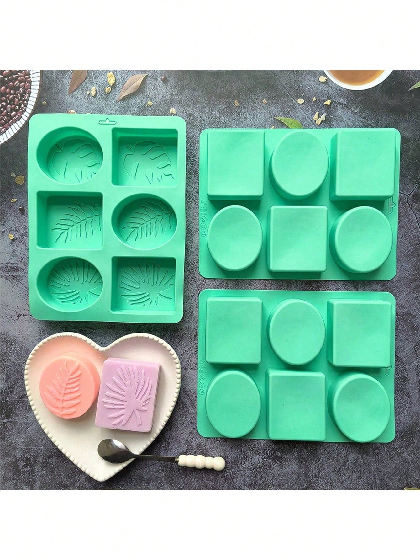 SikeSike 6-Cavity Oval Leaf & Turtle Bamboo Silicone Soap Mold, Nordic Style Silicone Mold For Handmade Crafts And Home Decor