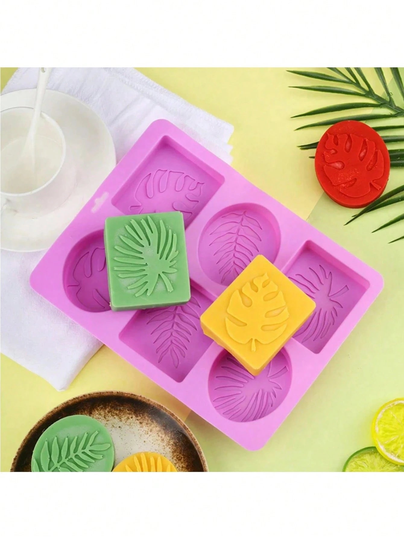 SikeSike 6-Cavity Oval Leaf & Turtle Bamboo Silicone Soap Mold, Nordic Style Silicone Mold For Handmade Crafts And Home Decor