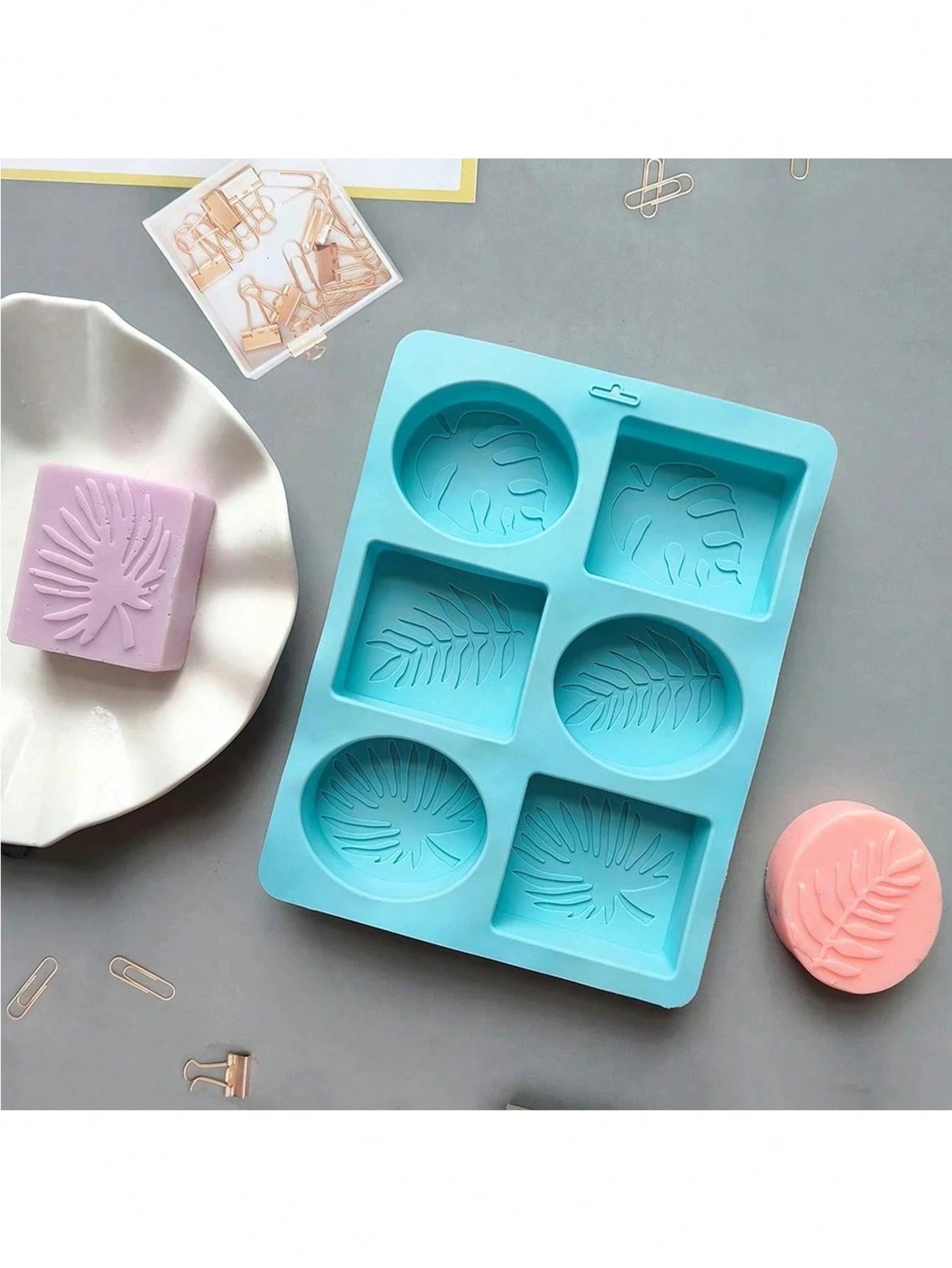 SikeSike 6-Cavity Oval Leaf & Turtle Bamboo Silicone Soap Mold, Nordic Style Silicone Mold For Handmade Crafts And Home Decor