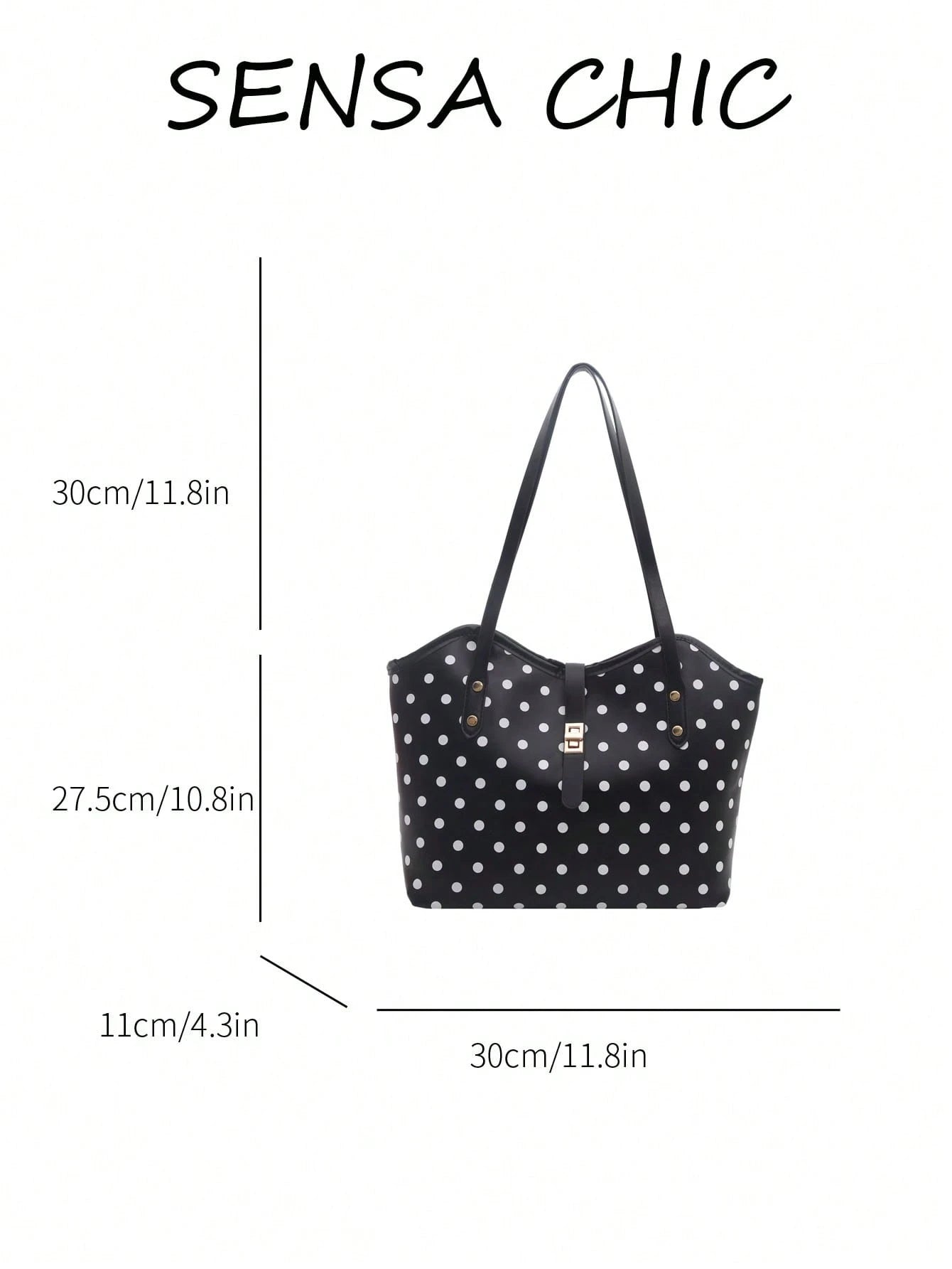 Simple Polka Dot Pattern Large Tote Handbag, Adjustable Metal Lock Shoulder Bag Lightweight Portable Purse For Daily Casual Occasions