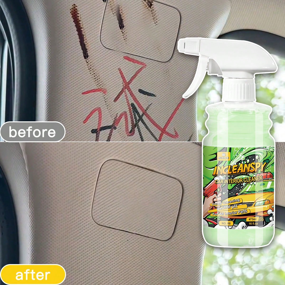 SIXOX-8 Interior Cleaner Car Neutral Ph Water-Free Foam Spray Dust Remover Seat Roof Dash Cleaning