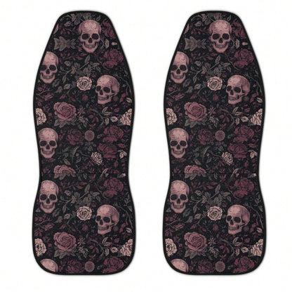 Skull Rose Car Seat Covers 1PC/2Pcs Double-Sided Brushed Milk Silk Boho Goth Floral Style Auto Seat Protectors