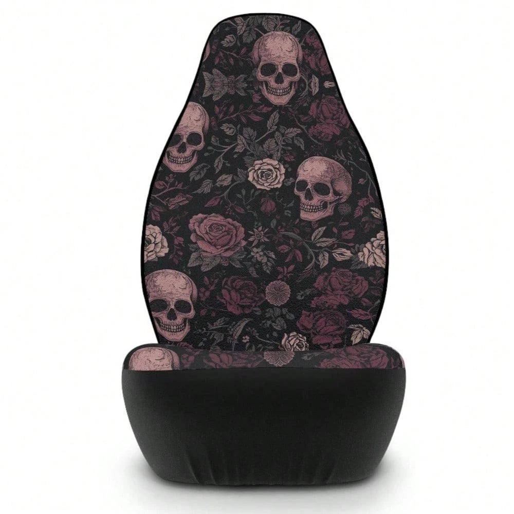 Skull Rose Car Seat Covers 1PC/2Pcs Double-Sided Brushed Milk Silk Boho Goth Floral Style Auto Seat Protectors