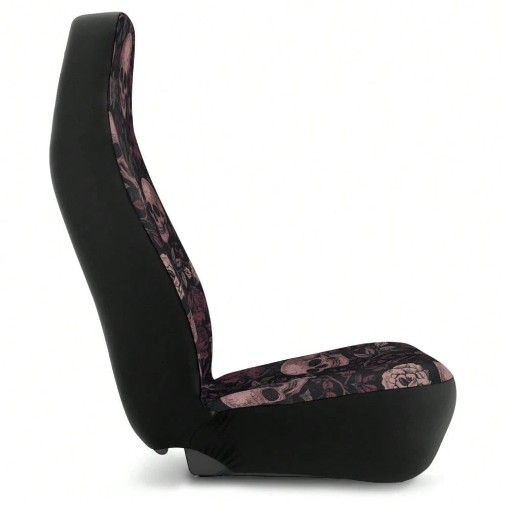 Skull Rose Car Seat Covers 1PC/2Pcs Double-Sided Brushed Milk Silk Boho Goth Floral Style Auto Seat Protectors